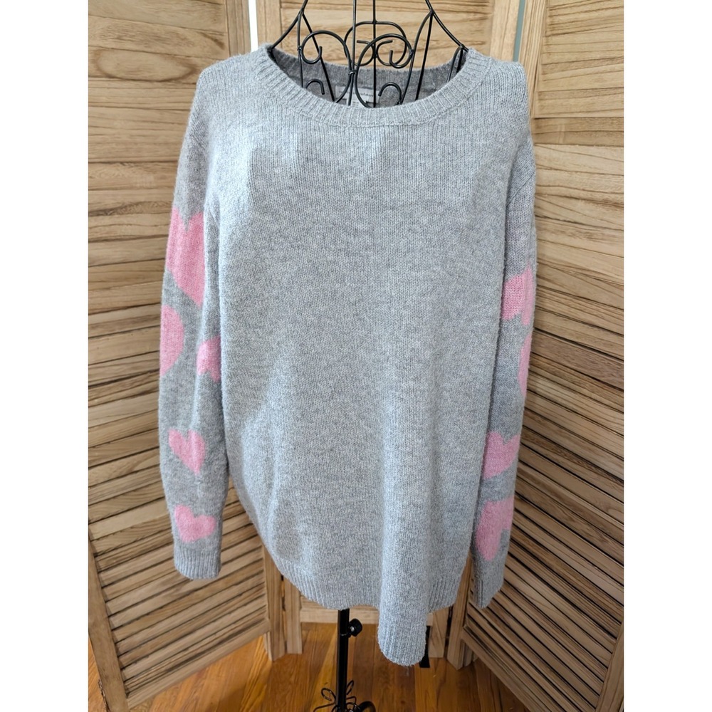 CUPCAKES AND CASHMERE Crewneck  1XL GREY SWEATER PINK HEARTS Sleeve
